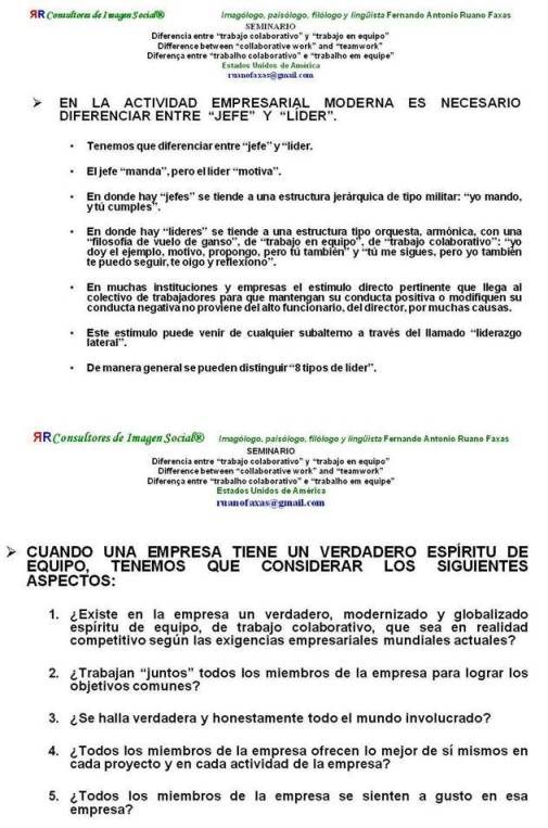 FERNANDO ANTONIO RUANO FAXAS. Diferencia entre trabajo colaborativo y trabajo en equipo. Difference between collaborative work and teamwork