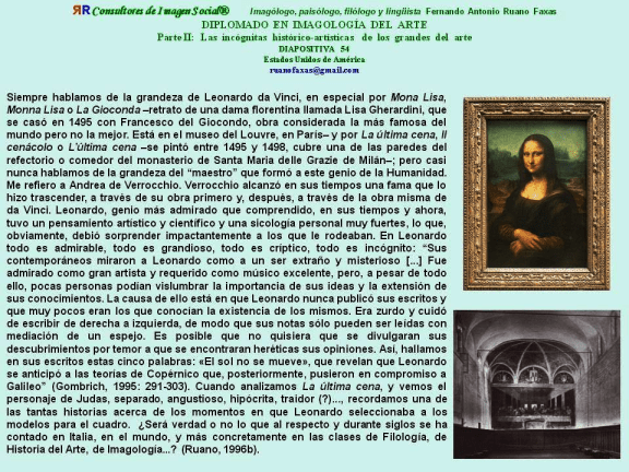 FERNANDO ANTONIO RUANO FAXAS. Filología Italiana, Imagología Italiana. Vida y obra de Leonardo da Vinci.