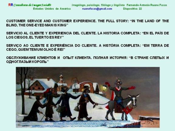 FERNANDO ANTONIO RUANO FAXAS. CUSTOMER SERVICE AND CUSTOMER EXPERIENCE. IN THE LAND OF THE BLIND, THE ONE-EYED MAN IS KING. SERVICIO AL CLIENTE Y EXPERIENCIA DEL CLIENTE. EN EL PAÍS DE LOS CIEGOS, EL TUERTO ES REY