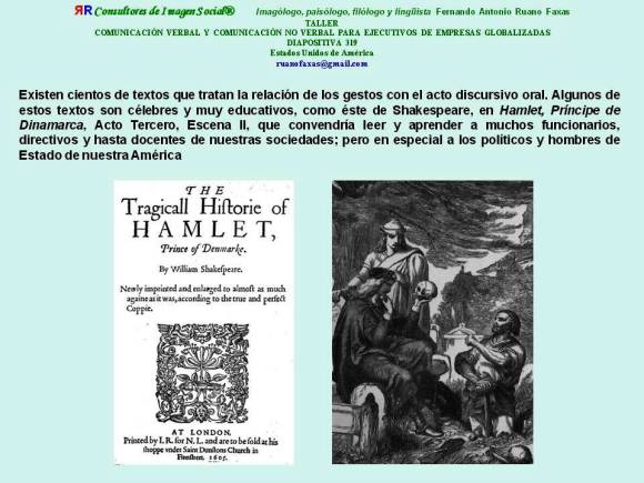 FERNANDO ANTONIO RUANO FAXAS. SHAKESPEARE, HAMLET, IDIOMA, LENGUA, DIALECTO, SOCIOLINGÜÍSTICA, DISCURSO, HABLAR CORRECTAMENTE EN PÚBLICO, VOZ, ESTILO, PROTOCOLO, ETIQUETA. CURSO PARA EJECUTIVOS Y POLÍTICOS