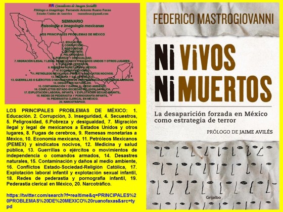 FERNANDO ANTONIO RUANO FAXAS,Los principales problemas de México.FEDERICO MASTROGIOVANNI,Ni vivos ni muertos.CORRUPCIÓN,IMPUNIDAD, SECUESTRO,DESAPARICIÓN FORZADA,MIGRACIÓN,NARCOTRÁFICO,PEDERASTIA,PEDOFILIA, NIÑOS