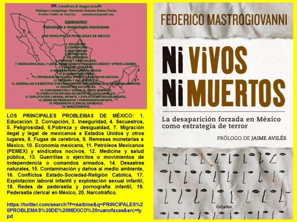 FERNANDO ANTONIO RUANO FAXAS,Los principales problemas de México.FEDERICO MASTROGIOVANNI,Ni vivos ni muertos.CORRUPCIÓN,IMPUNIDAD, SECUESTRO,DESAPARICIÓN FORZADA,MIGRACIÓN,NARCOTRÁFICO,PEDERASTIA,PEDOFILIA, NIÑOS