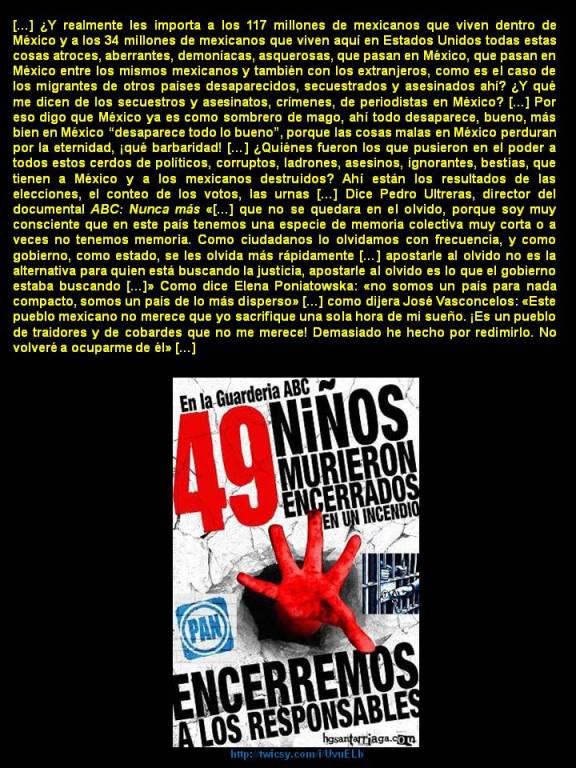 FERNANDO ANTONIO RUANO FAXAS. GUARDERÍA ABC, EN MÉXICO 49 NIÑOS MURIERON ENCERRADOS EN UN INCENDIO. MÉXICO SE HA CONVERTIDO EN UN SOMBRERO DE MAGO, LAS COSAS DESAPARECEN Y NADIE NUNCA SABE NADA