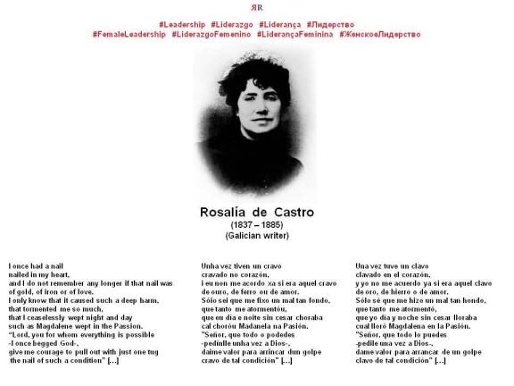 PAULINA RENDÓN AGUILAR. Rosalía de Castro. I once had a nail, Unha vez tiven un cravo, Una vez tuve un clavo. LEADERSHIP, LIDERAZGO
