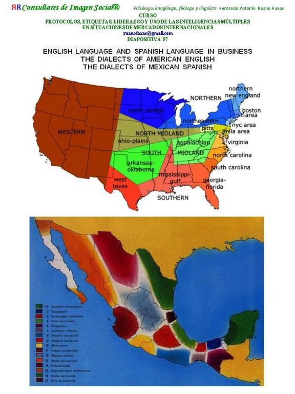 FERNANDO ANTONIO RUANO FAXAS. DIALECTOS DEL INGLÉS Y DEL ESPAÑOL. ENGLISH LANGUAGE AND SPANISH LANGUAGE IN BUSINESS. THE DIALECTS OF AMERICAN ENGLISH. THE DIALECTS OF MEXICAN SPANISH