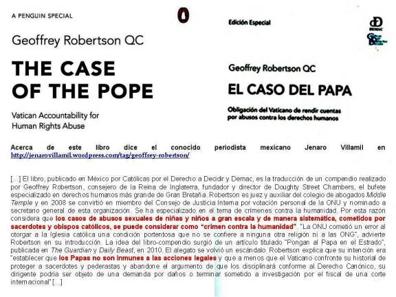 FERNANDO ANTONIO RUANO FAXAS. Geoffrey Robertson QC. The Case of the Pope, Vatican Accountability for human Rights Abuse. El caso del Papa, obligacion del Vaticano de rendir cuentas por abusos contra los derechos humanos.