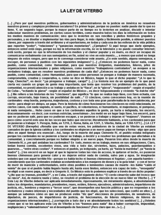 LA LEY DE VITERBO, LA ÚNICA SOLUCIÓN PARA AMÉRICA LATINA. CORRUPCIÓN, IMPUNIDAD, AYOTZINAPA