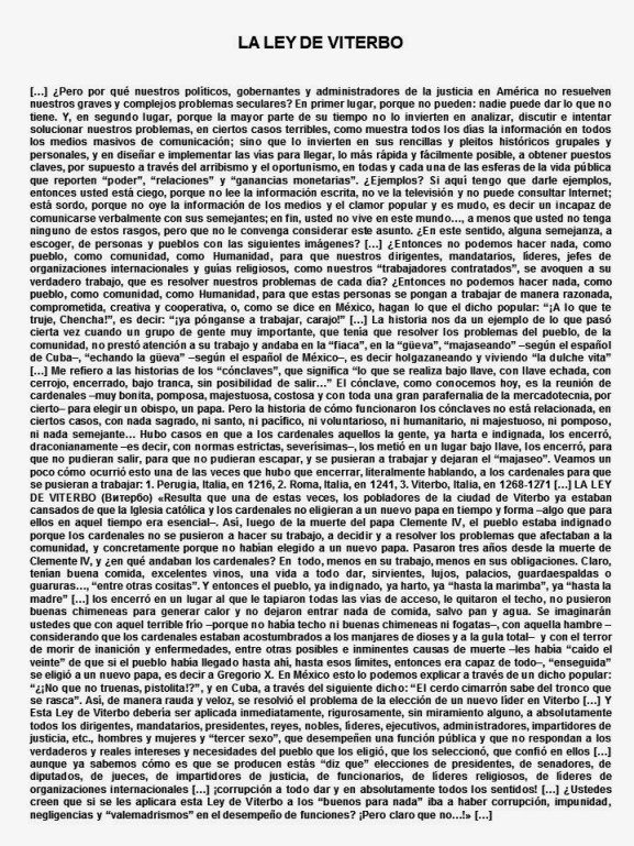 LA LEY DE VITERBO, LA ÚNICA SOLUCIÓN PARA AMÉRICA LATINA. CORRUPCIÓN, IMPUNIDAD, AYOTZINAPA
