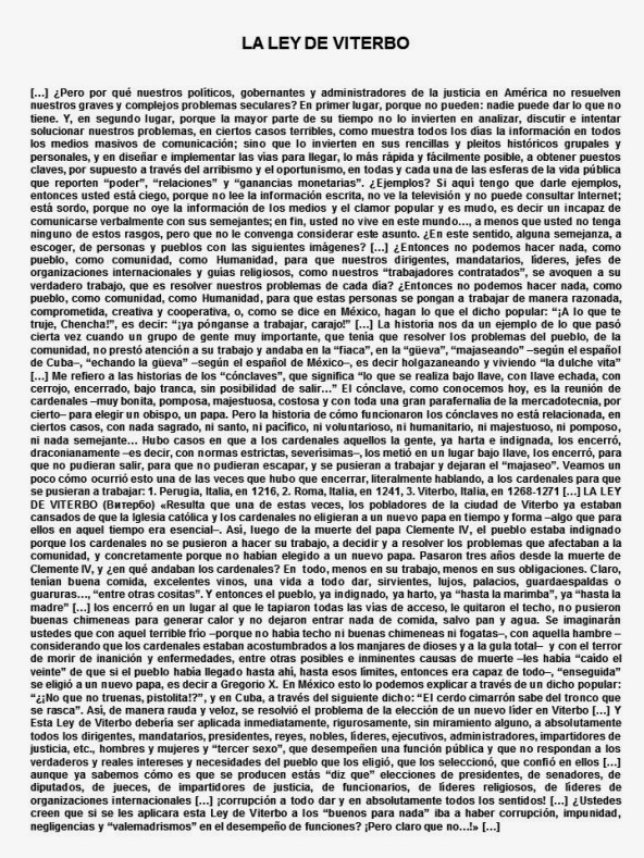 LA LEY DE VITERBO, LA ÚNICA SOLUCIÓN PARA AMÉRICA LATINA. CORRUPCIÓN, IMPUNIDAD, AYOTZINAPA