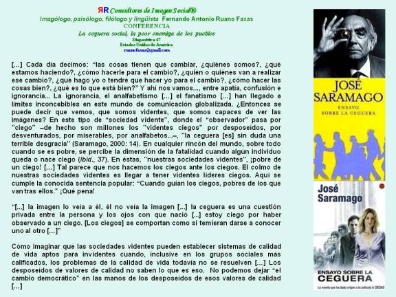 RUANO FAXAS. CEGUERA SOCIAL. JOSÉ SARAMAGO