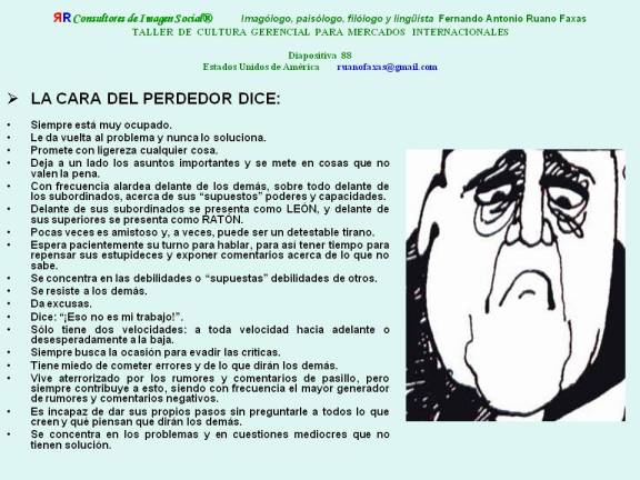 FERNANDO ANTONIO RUANO FAXAS. NONVERBAL COMMUNICATION, COMUNICACIÓN NO VERBAL, COMUNICAÇÃO NÃO VERBAL НЕВЕРБАЛЬНОЕ ОБЩЕНИЕ. TALLER DE CULTURA GERENCIAL. 88