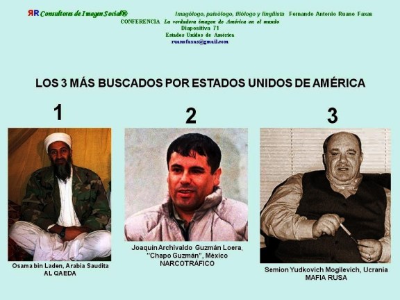 FERNANDO ANTONIO RUANO FAXAS. Los Más buscados. 1. Osama bin Laden, Arabia Saudita, AL QAEDA; 2. Joaquín Archivaldo Guzmán Loera, Chapo Guzmán, México, NARCOTRÁFICO; 3. Semion Yudkovich Mogilevich, Ucrania,