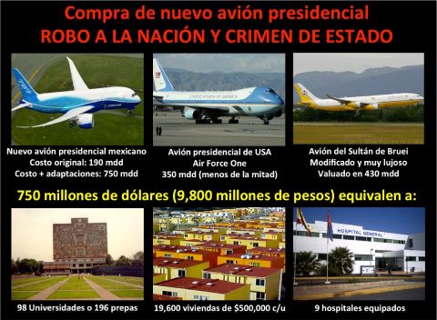 AVIÓN PARA PEÑA NIETO, PRI. POBRE MÉXICO, POBRES MEXICANOS. CORRUPCIÓN, IMPUNIDAD, BARBARIE
