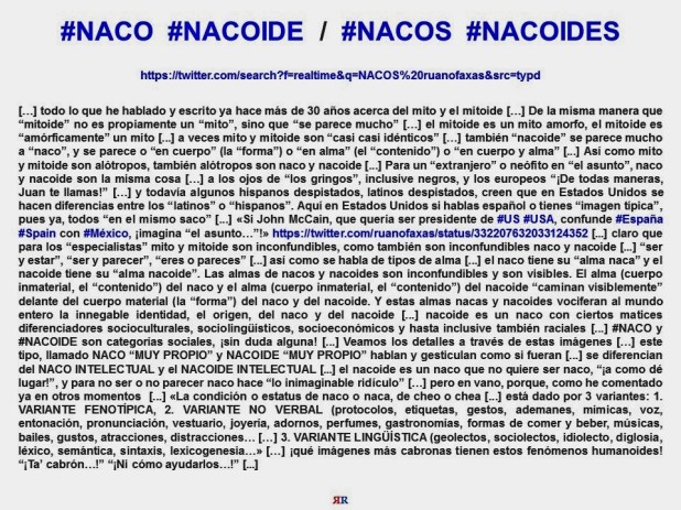 FERNANDO ANTONIO RUANO FAXAS. IMAGOLOGÍA, PAISOSLOGÍA, FILOLOGÍA, LINGÜÍSTICA. NACO, NACOIDE, NACOS, NACOIDES