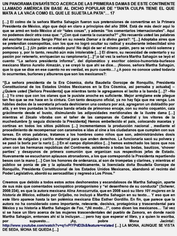 Fernando Antonio Ruano Faxas. Conferencia. Martha Sahagún, México. ONU PANORAMA ensayístico ACERCA DE LAS PRIMERAS DAMAS. TANTA CULPA TIENE EL QUE MATA A LA VACA COMO EL QUE LE SUJETA LA PATA