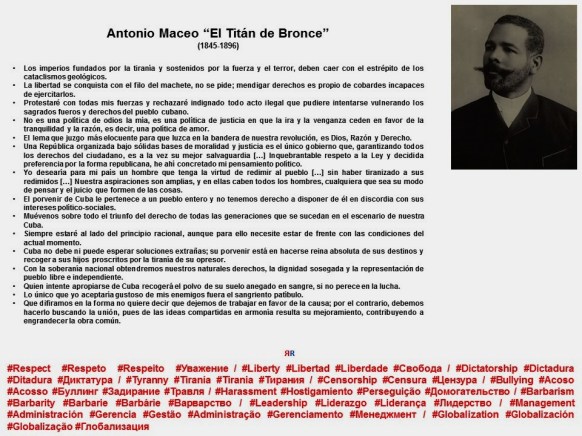 FERNANDO ANTONIO RUANO FAXAS. DICTADURA, DICTADURAS, TIRANÍA, TIRANÍAS, FRASES DE ANTONIO MACEO. CUBA, CUBANOS