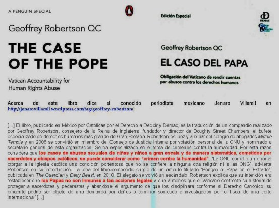 FERNANDO ANTONIO RUANO FAXAS. Geoffrey Robertson QC. The Case of the Pope, Vatican Accountability for human Rights Abuse. El caso del Papa, obligacion del Vaticano de rendir cuentas por