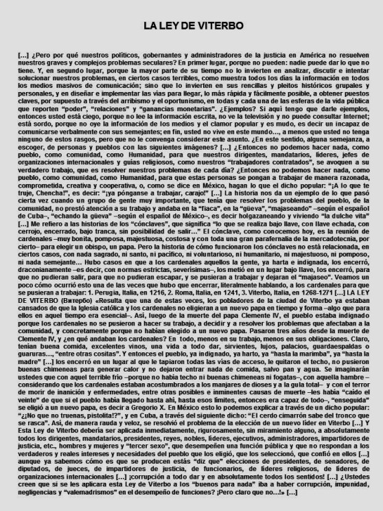LA LEY DE VITERBO, LA ÚNICA SOLUCIÓN PARA AMÉRICA LATINA. CORRUPCIÓN, IMPUNIDAD, AYOTZINAPA