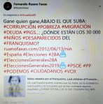 Fernando Antonio Ruano Faxas. España, Elecciones, PSOE, PP, PODEMOS, CIUDADANOS, VOX, Franco, Franquismo, Niños, Muertos, Desaparecidos, Genocidio, Holocausto, Corrupción, Pobreza, Deuda, Religión, Religiones,&nbsp;Fanatismo